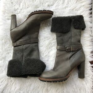 Brunello Cucinelli Heel Boots‎ Sz 40 Women’s Leather Shearling Lined Winter